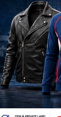 Black leather biker jacket for private label manufacturing