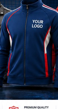 Custom blue sportswear jacket with a private label logo
