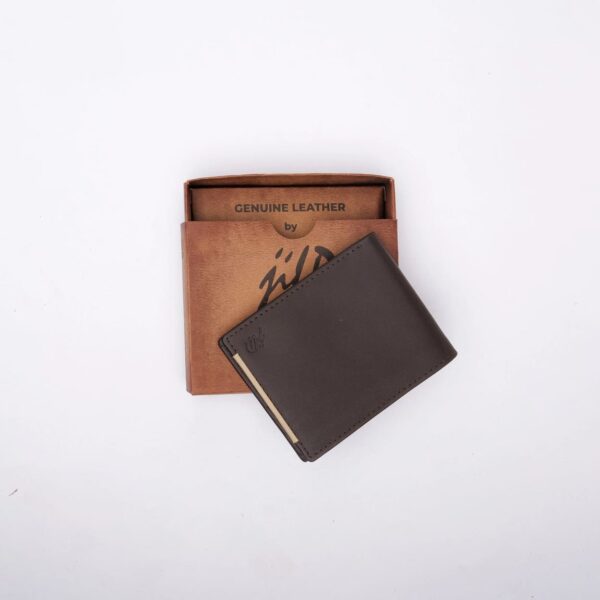 Mens Pure Leather Wallet Bifold Brown stripe - Image 4
