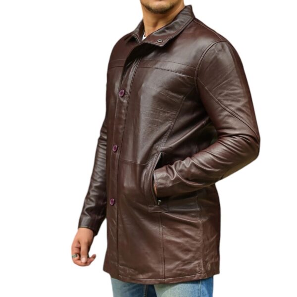 Jild 3/4 Length Trench Leather Car Coats for Men - Image 3