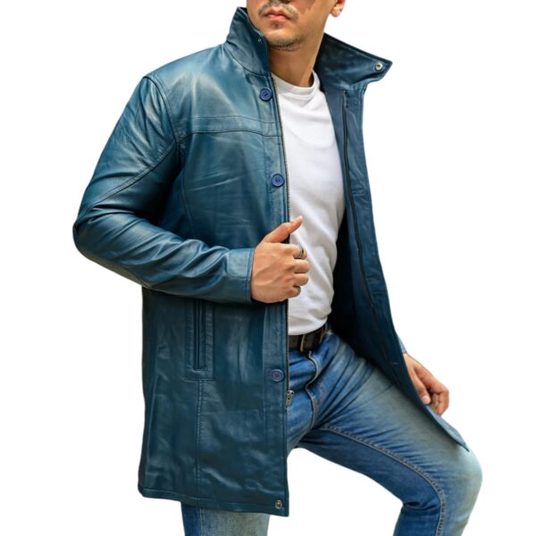 Jild 3/4 Length Trench Leather Car Coats for Men - Image 5
