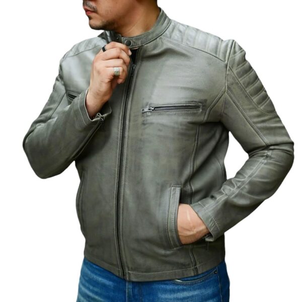 Jild Cafe Racer Vintage Look Motorcycle Lambskin Leather Jacket - Image 3