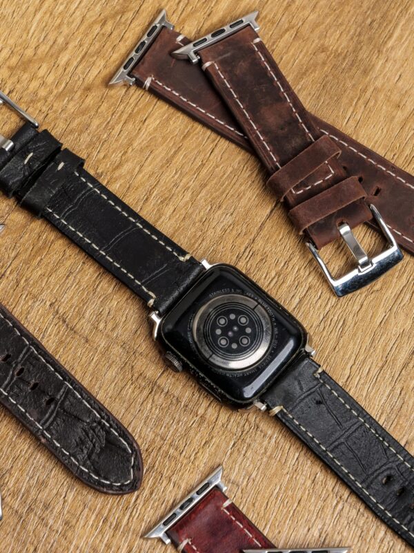 Handmade Leather Watch Strap For Apple-Croco Style - Image 3