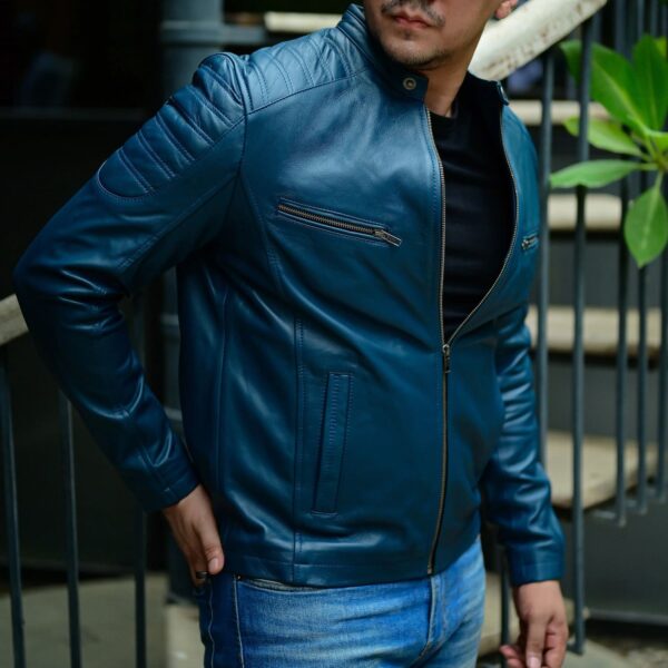 Jild Cafe Racer Vintage Look Motorcycle Lambskin Leather Jacket - Image 2