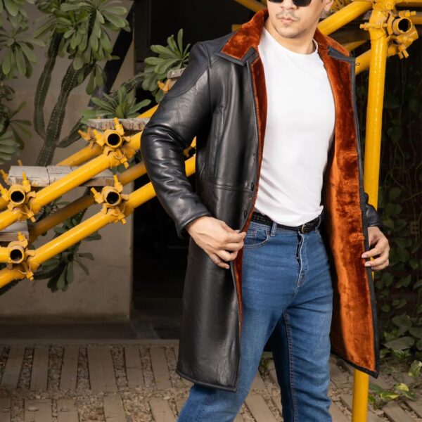 Men's Turlock Shearling Fur Leather Winter Long Coat - Image 3