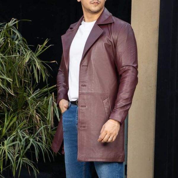 Jild Men's Classic Real Leather Trench Coat - Image 6