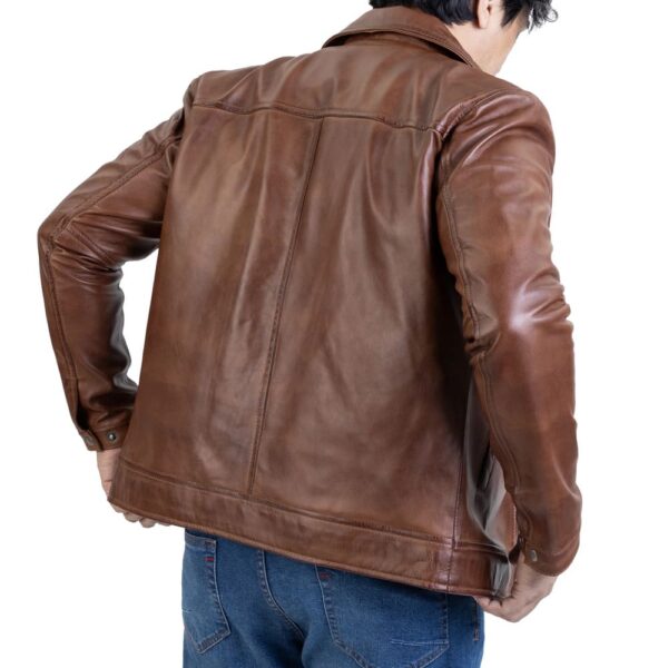 Men's Harrington Collar Shirt Premium Leather Jacket - Image 8