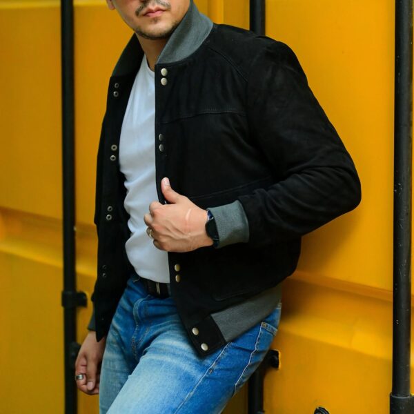 Jild Varsity Letterman Real Suede Leather Bomber Jacket Men - Image 4