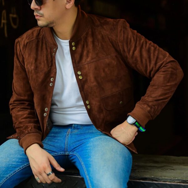 Jild Varsity Letterman Real Suede Leather Bomber Jacket Men - Image 3