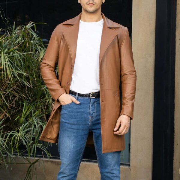 Jild Men's Classic Real Leather Trench Coat - Image 2
