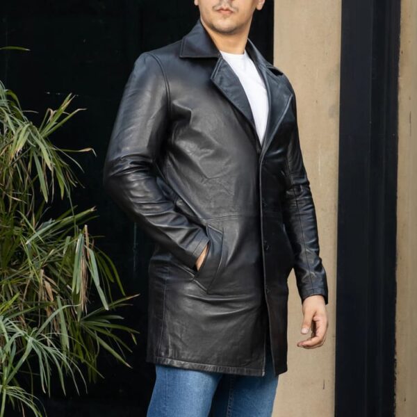 Jild Men's Classic Real Leather Trench Coat - Image 4