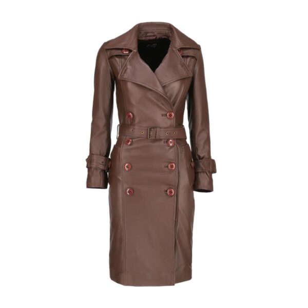 Womens Leather Long Coat-Blue