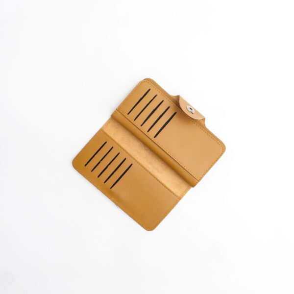 Tri-Fold Pure Leather Long Wallet With Button Closure-CAMEL BROWN - Image 2