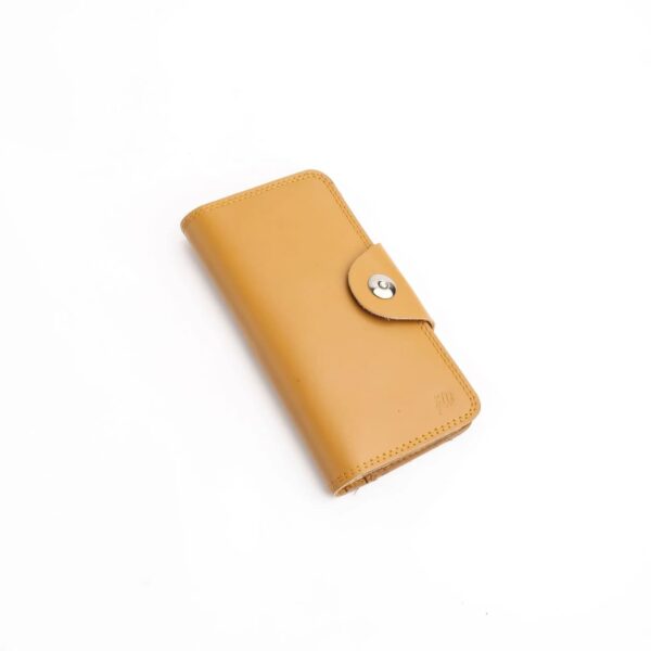 Tri-Fold Pure Leather Long Wallet With Button Closure-CAMEL BROWN - Image 5