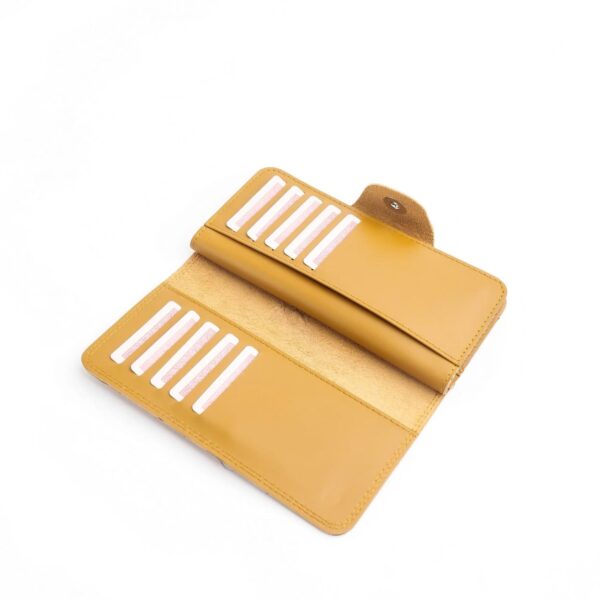 Tri-Fold Pure Leather Long Wallet With Button Closure-CAMEL BROWN - Image 3