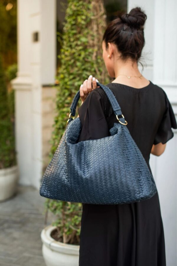 Handmade Woven Original Leather Bag-Blue - Image 2
