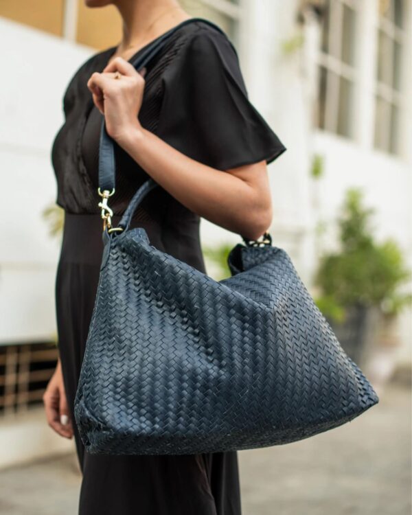 Handmade Woven Original Leather Bag-Blue - Image 3
