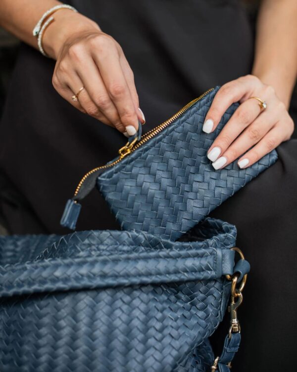 Handmade Woven Original Leather Bag-Blue - Image 4