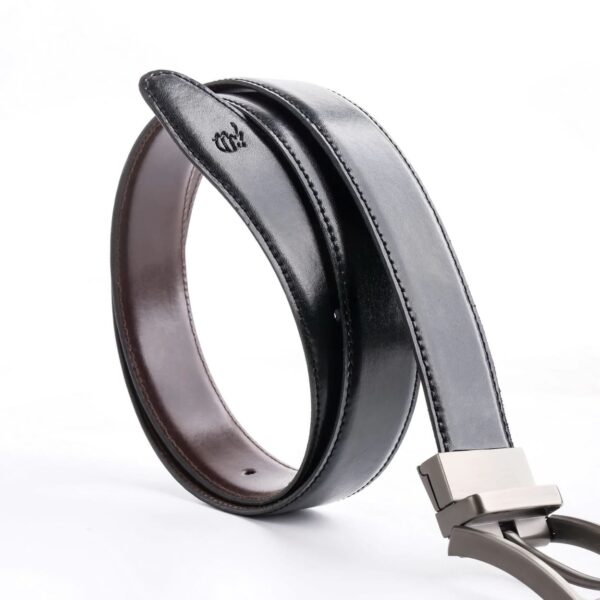 Chromium Double Sided Reversible Men's' Leather Belt-Black Dark Brown - Image 5