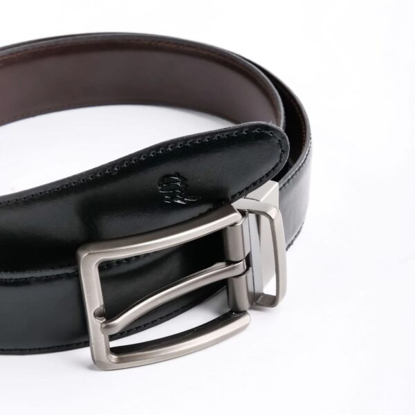Chromium Double Sided Reversible Men's' Leather Belt-Black Dark Brown - Image 4