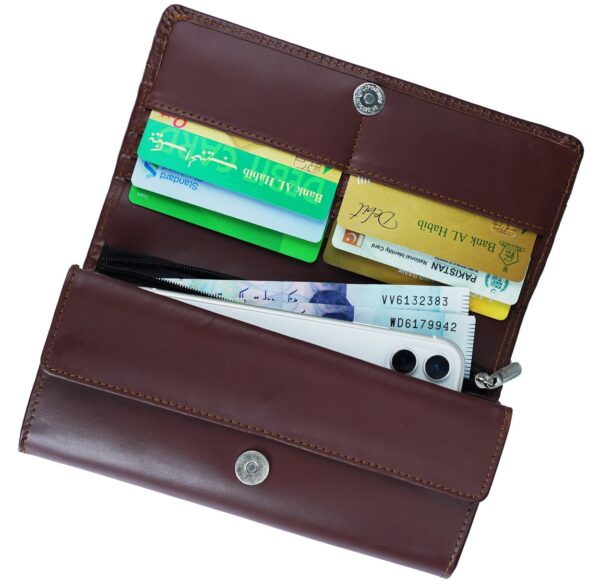 Women Round Stripe Leather Clutch Long Wallet - Image 2