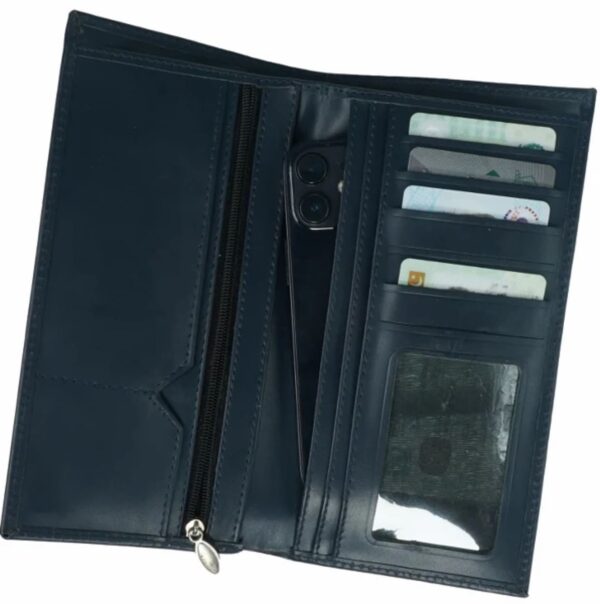 Multi Purpose Leather Long Wallet-BLUE - Image 2