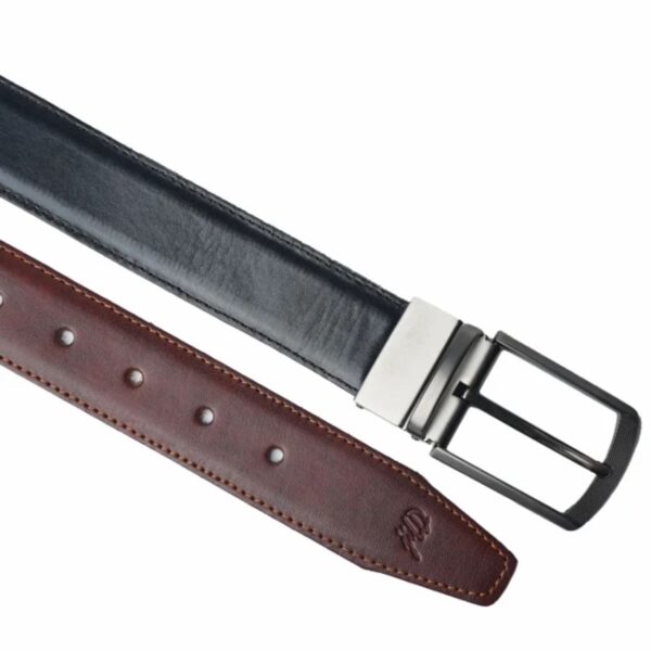 BLACK CHOCOLATE BROWN Double Sided Reversible Men's' Leather Belt - Image 3