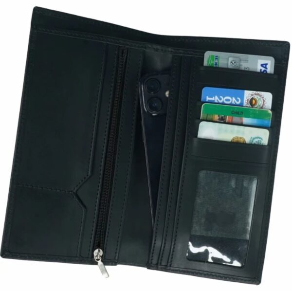 Multi Purpose Leather Long Wallet-BLACK - Image 2