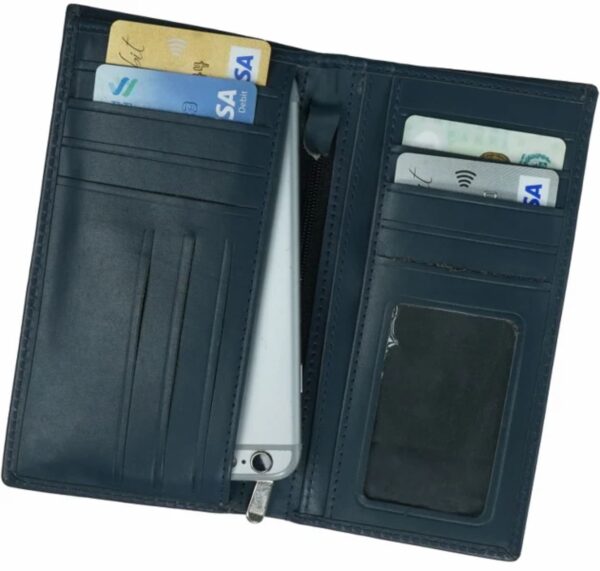 JILD-18 Pockets Leather Long Wallet-BLUE - Image 3