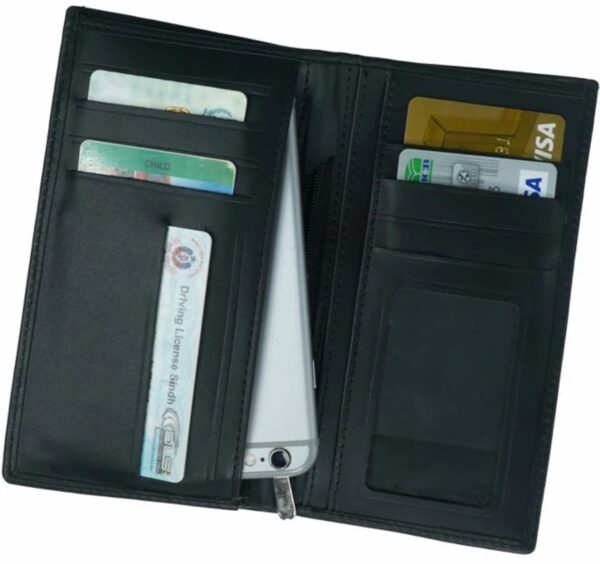 JILD-18 Pockets Leather Long Wallet-BLACK - Image 2