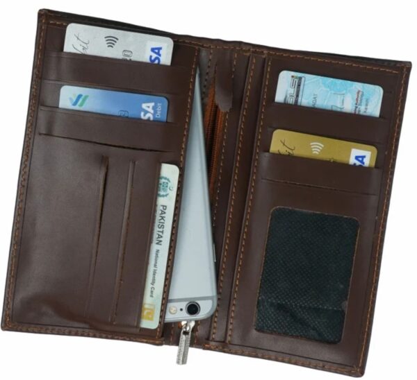 JILD-18 Pockets Leather Long Wallet-DARK BROWN - Image 3