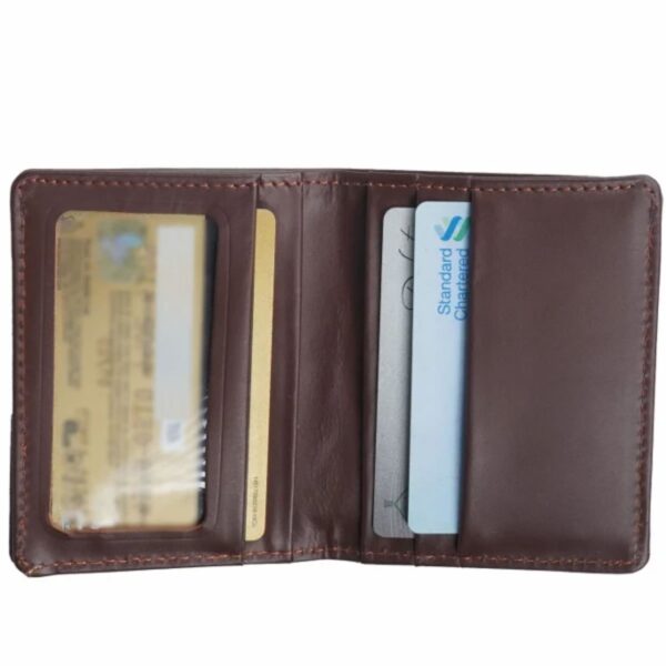 Slim Compact Bi-fold Real Cow Full Grain Leather Card Holder - Image 3