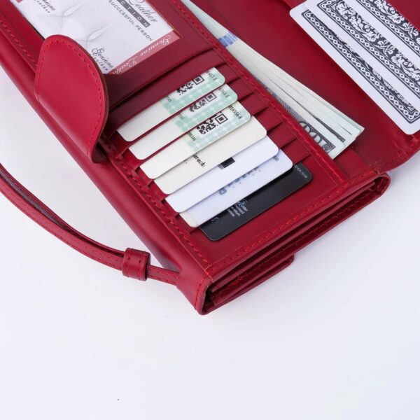 Nova-Womens Handle Leather Clutch Wallet-Red - Image 4