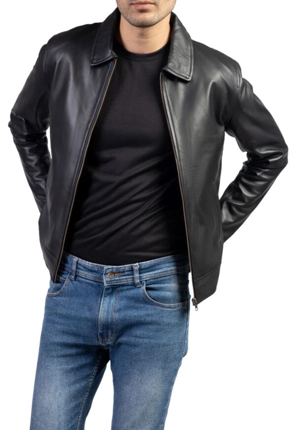 Men's Harrington Collar Shirt Premium Leather Jacket - Image 7