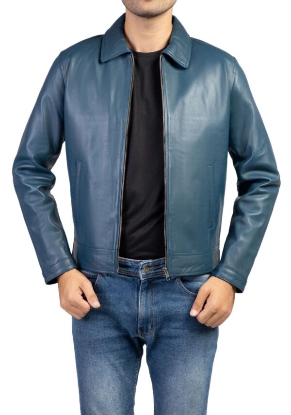 Men's Harrington Collar Shirt Premium Leather Jacket - Image 5