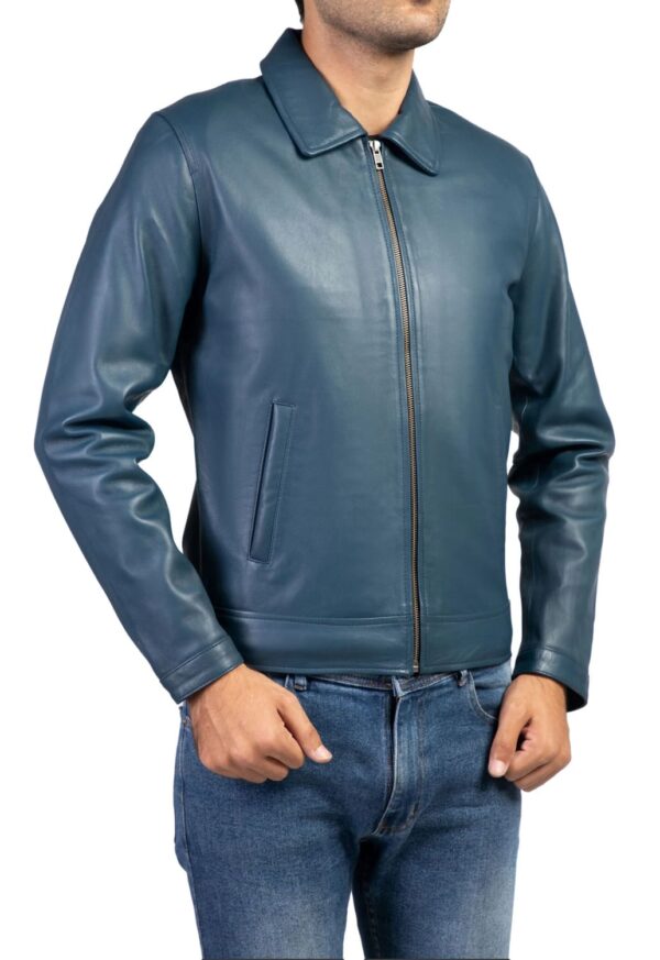 Men's Harrington Collar Shirt Premium Leather Jacket - Image 6