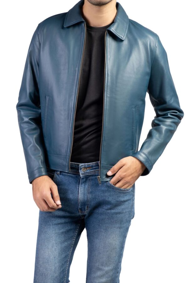 Men's Harrington Collar Shirt Premium Leather Jacket - Image 2