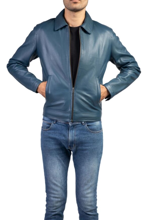 Men's Harrington Collar Shirt Premium Leather Jacket - Image 4