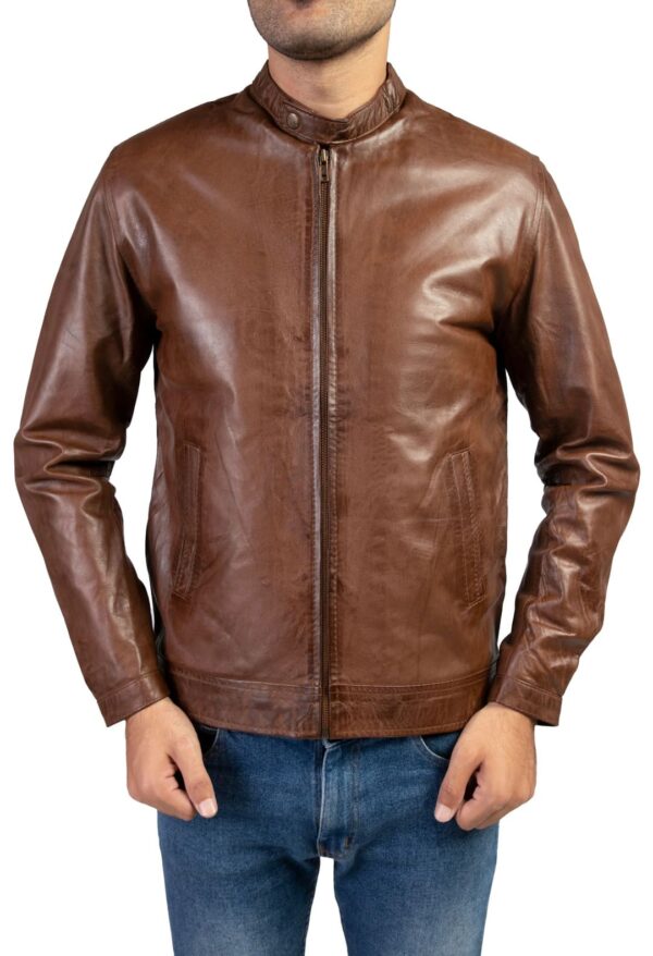 MENS VINTAGE BROWN HANDWAXED LEATHER JACKET - Image 3