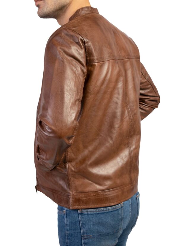 MENS VINTAGE BROWN HANDWAXED LEATHER JACKET - Image 2