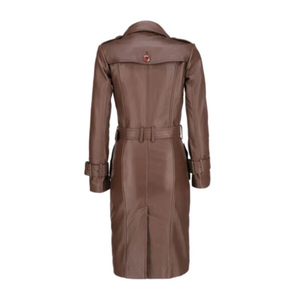 Womens Leather Long Coat-Blue - Image 2